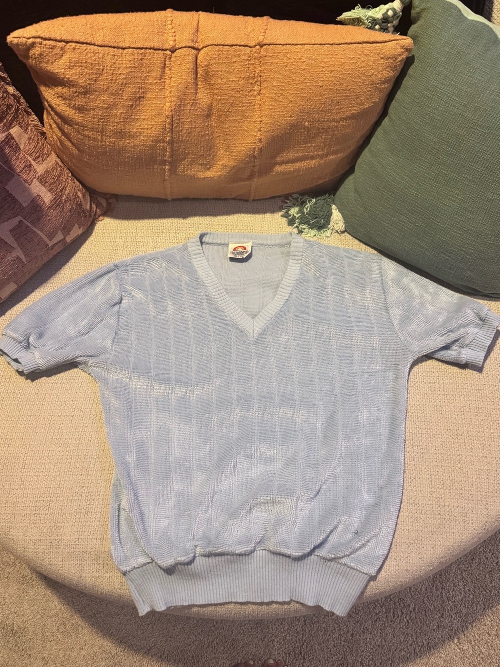 Vintage Saturdays Light Blue V-Neck Short Sleeve Sweater